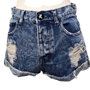 One Teaspoon Blue High-Waisted Distressed Denim Jean Shorts Size 8 / 26